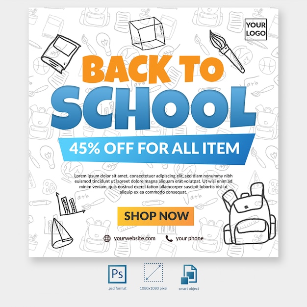 Back to school sale special offer with element social media post template