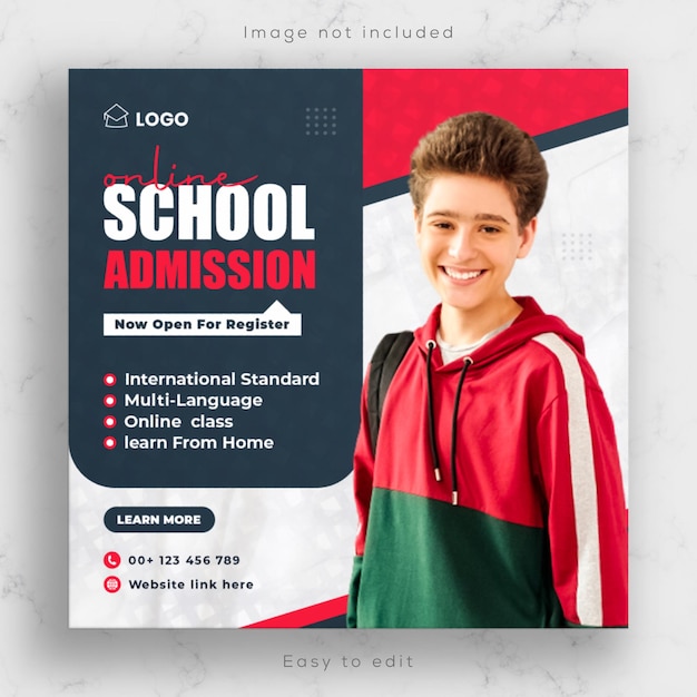 PSD back to school social media add banner and educational instagram post template or square flyer, poster design.