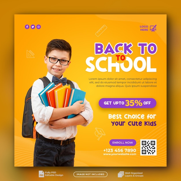 back to school social media banner or instagram post template