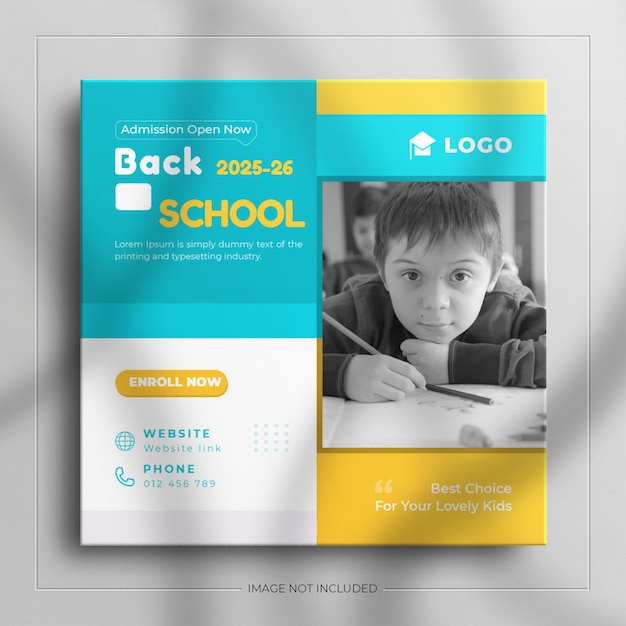 Back to school social media post or admission on square banner template