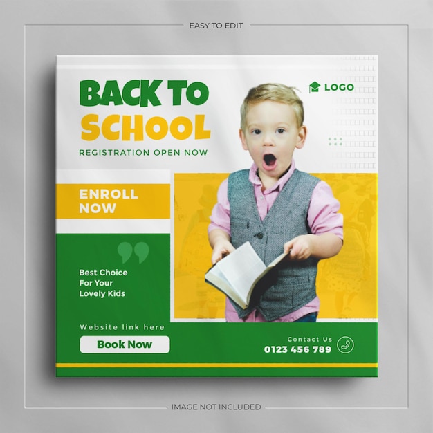 back to school social media post or admission on square banner template