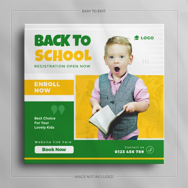 Back to school social media post or admission on square banner template