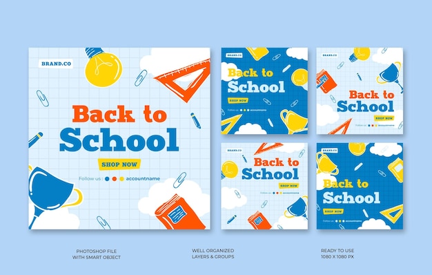 Back to school social media post Colorful social media template Trendy editable social media template