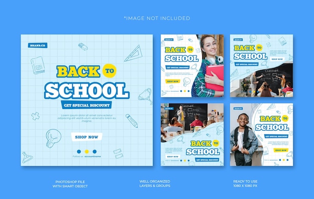 PSD back to school social media post colorful social media template trendy editable social media template