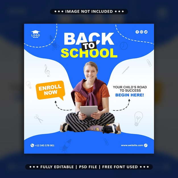 Back to school social media post square banner template