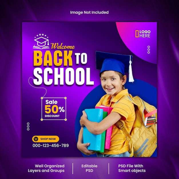 Back to school social media psd post template