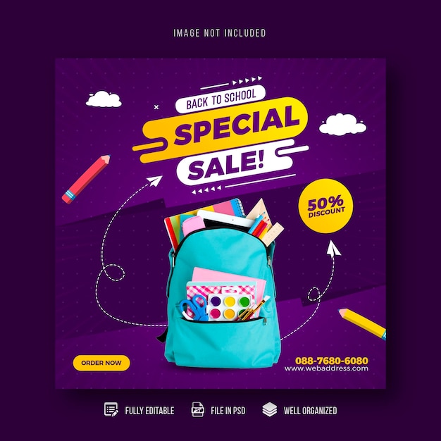 Back to school social media sale banner & flyer design template