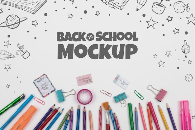 新学期用品のモックアップ デザイン