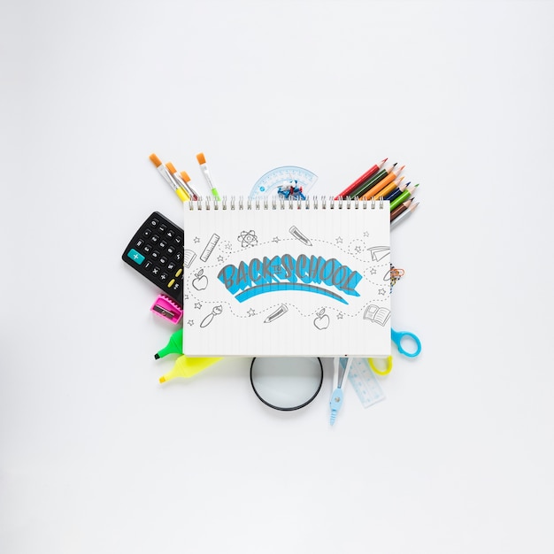 PSD back to school supplies on white background