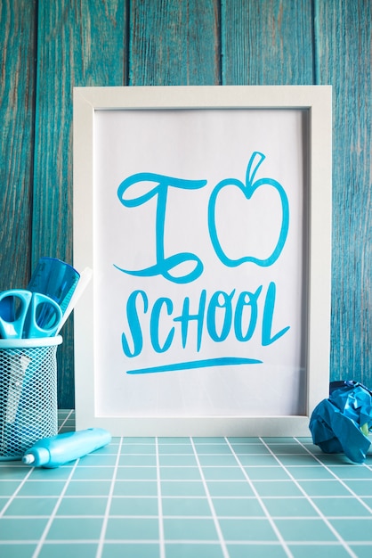 Back to school supplies with white frame