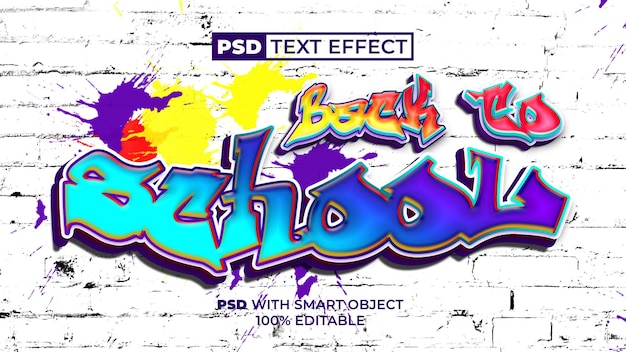 PSD ritorno a scuola effetto testo stile graffiti effetto testo modificabile