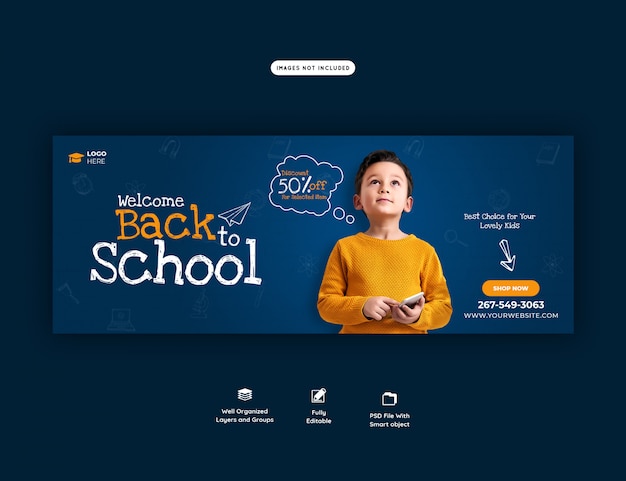 PSD back to school with discount offer facebook cover template