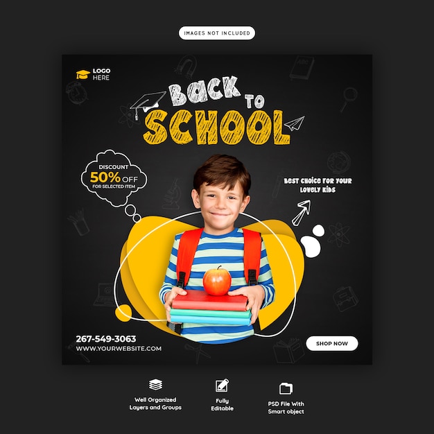 Back to school with discount offer social media post template