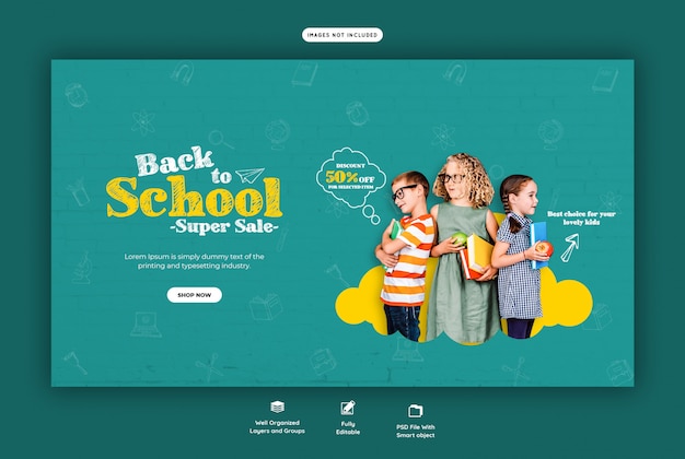 PSD ritorno a scuola con modello di banner web offerta sconto