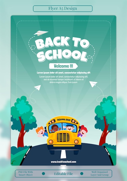 Back to School Flyer with School Bus and Children