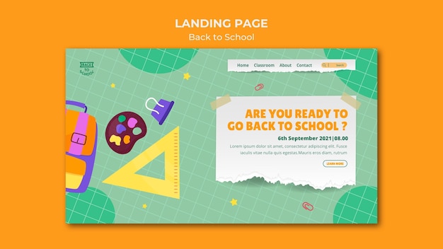 PSD 学校に戻るランディングページテンプレート