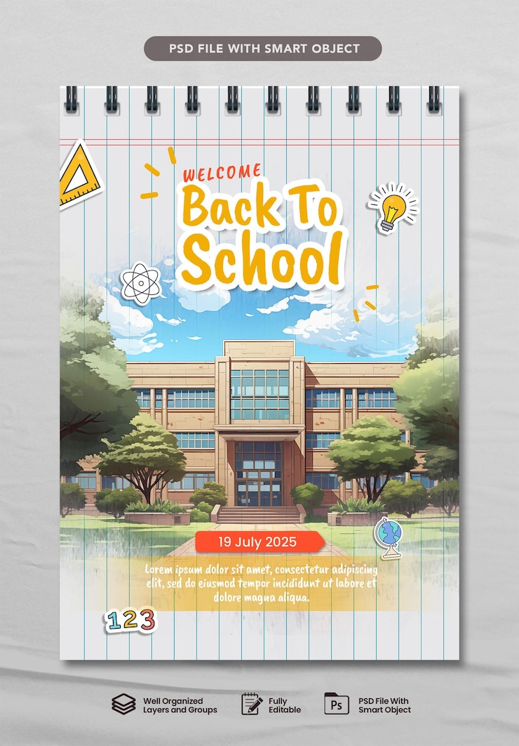 PSD back to school poster sjabloon