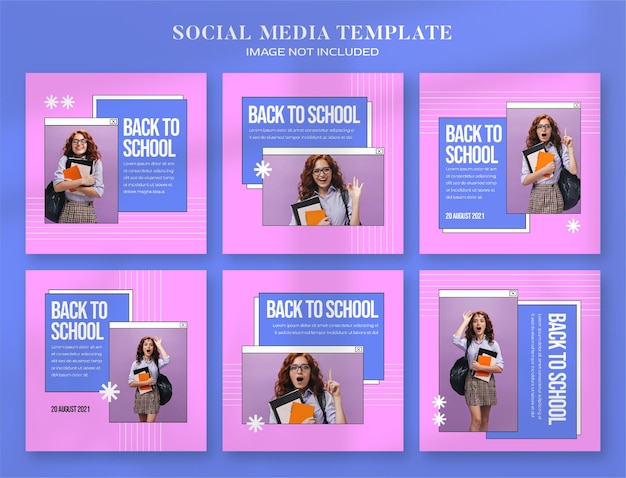 Back to school social media banner en instagram postsjabloon met retro esthetische computerstijl