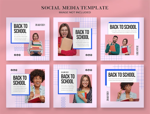 Back to school social media banner en instagram postsjabloon met retro esthetische computerstijl