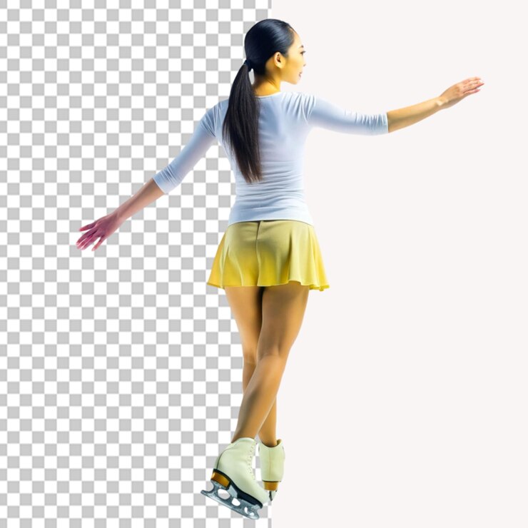 PSD 透明背景上滑冰的亚洲女人
