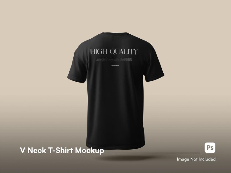 PSD back view retro style tshirt vneck mockup 3d isolated