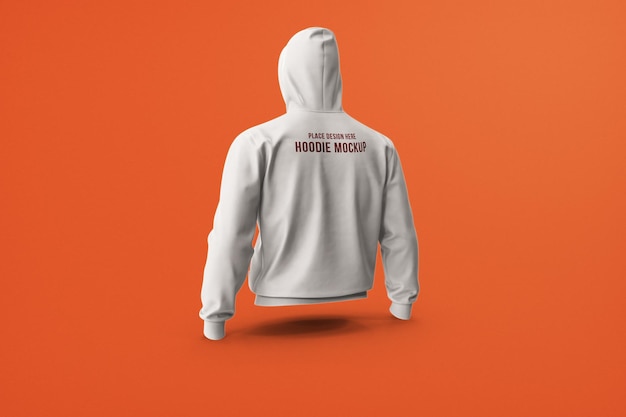 Back View White Hoodie Mockup Template Design PSD
