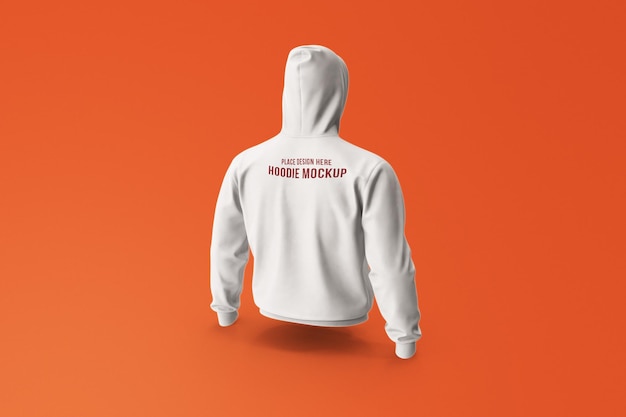 Back View White Hoodie Mockup Template Design PSD