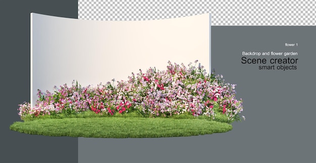 PSD 花の庭で飾られた背景
