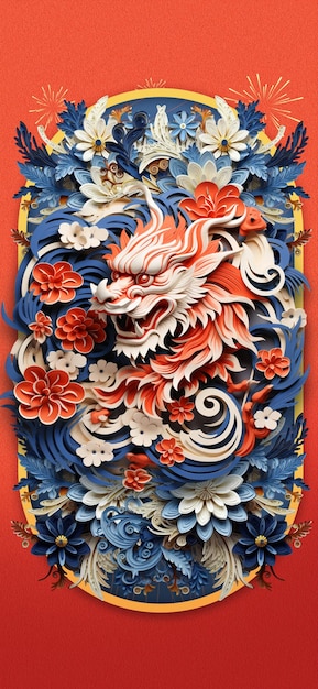 Background of paper cuttings in the year of the dragon