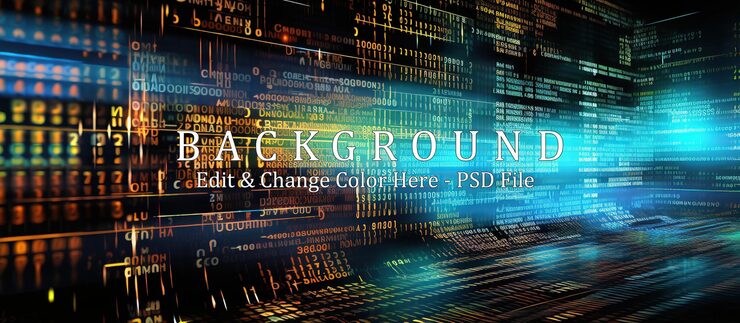 PSD background programming code and computer digital binary code matrix 3d rendering
