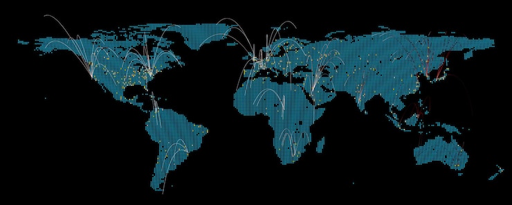 PSD a background representing exports imports or connected networks on a world map with large cities illuminated by stylish dots 3d rendering