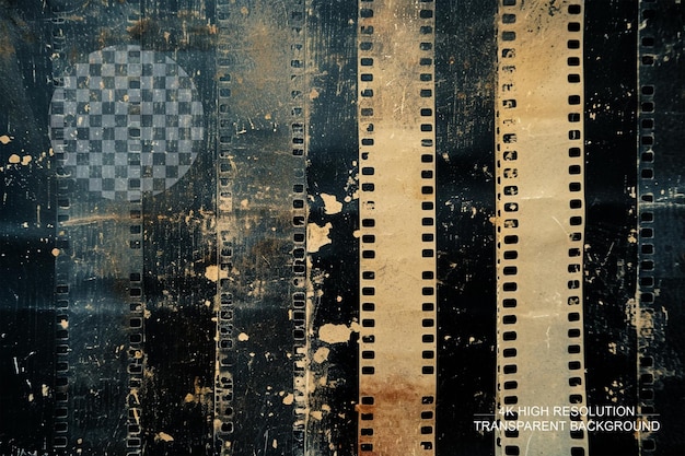 PSD background of retro film overlay image with scratch dust on transparent background