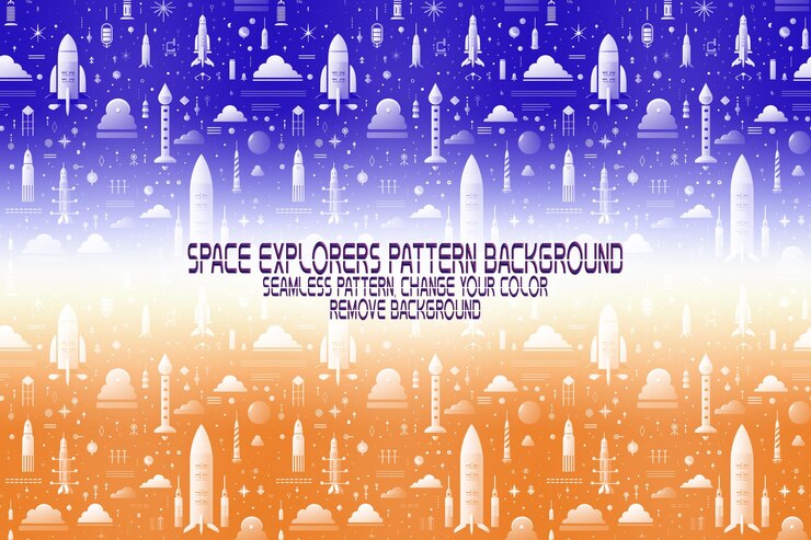 PSD background texture with space explorers shuttles planets and stars editable psd pattern