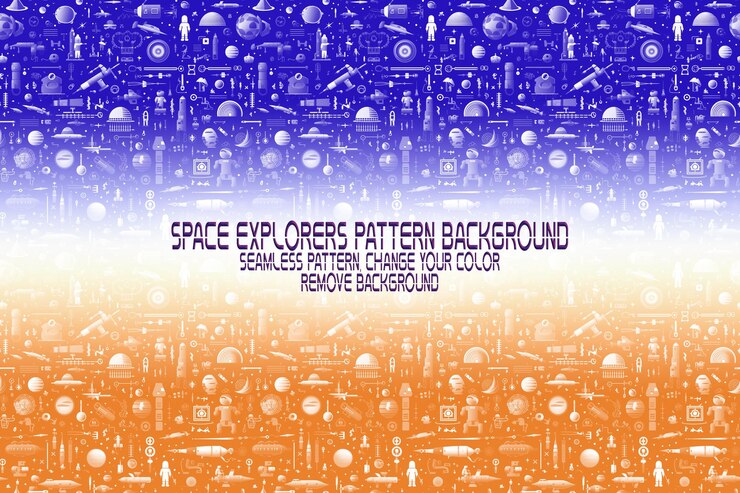 PSD background texture with space explorers shuttles planets and stars editable psd pattern