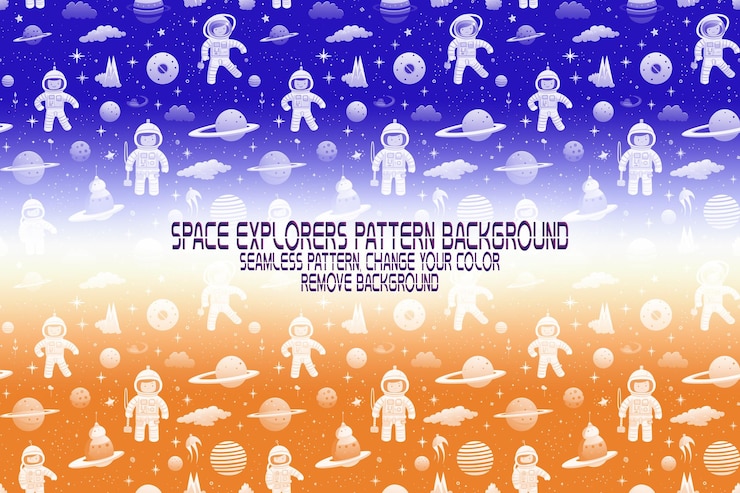 PSD background texture with space explorers shuttles planets and stars editable psd pattern