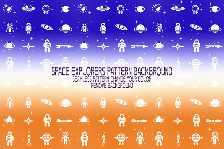 PSD background texture with space explorers shuttles planets and stars editable psd pattern