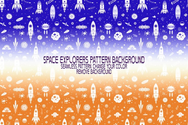 PSD background texture with space explorers shuttles planets and stars editable psd pattern