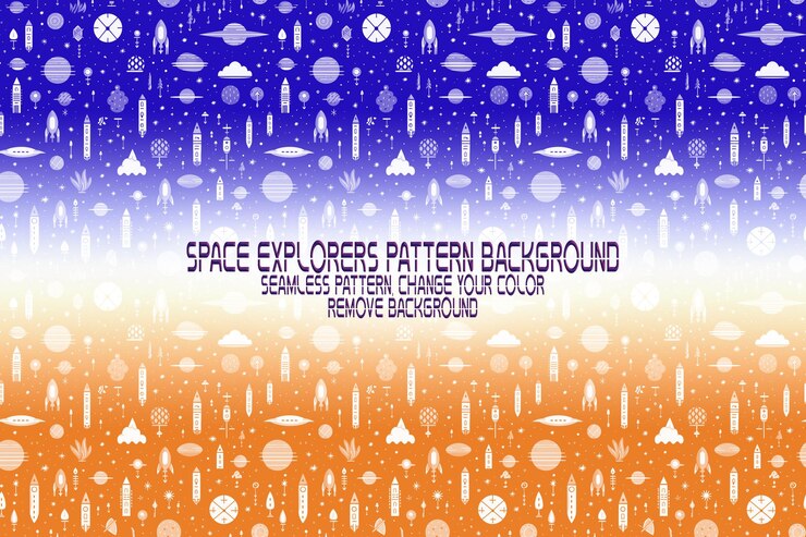 PSD background texture with space explorers shuttles planets and stars editable psd pattern