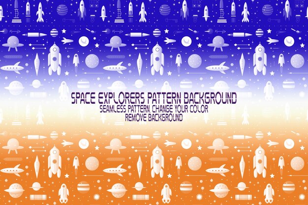 Background texture with space explorers shuttles planets and stars editable psd pattern