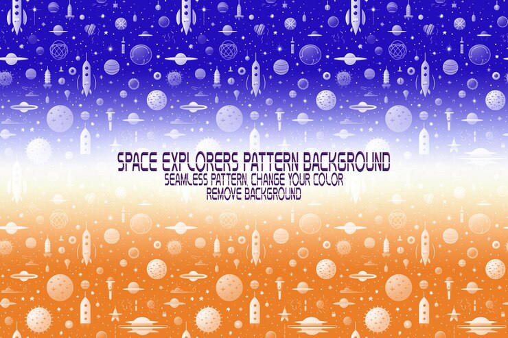 PSD background texture with space explorers shuttles planets and stars editable psd pattern