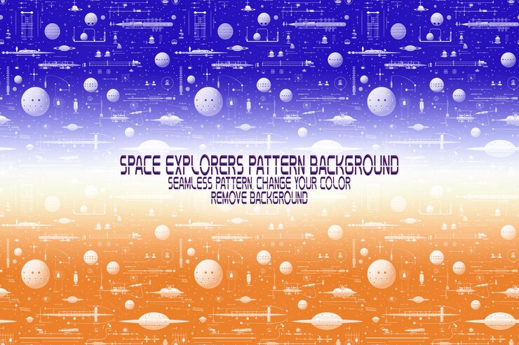 PSD background texture with space explorers shuttles planets and stars editable psd pattern