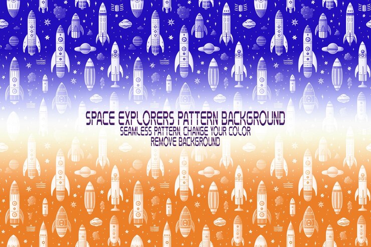 PSD background texture with space explorers shuttles planets and stars editable psd pattern