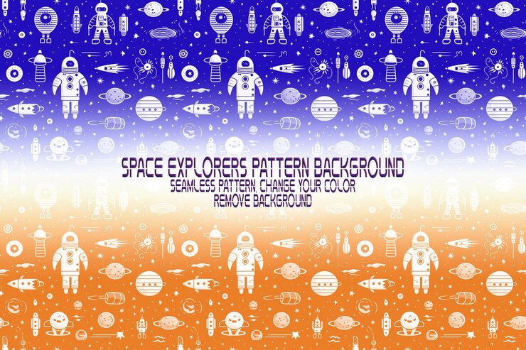PSD background texture with space explorers shuttles planets and stars editable psd pattern