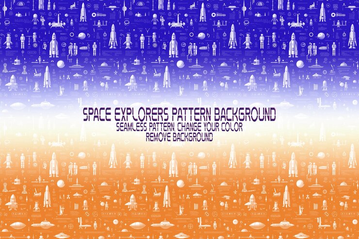 PSD background texture with space explorers shuttles planets and stars editable psd pattern