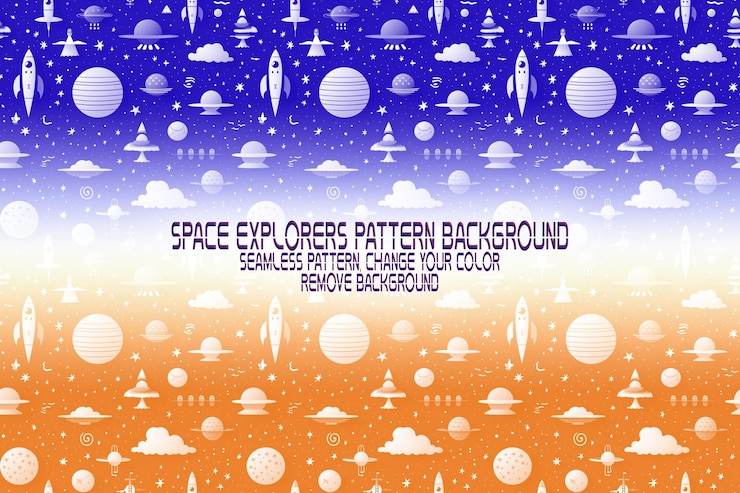 PSD background texture with space explorers shuttles planets and stars editable psd pattern