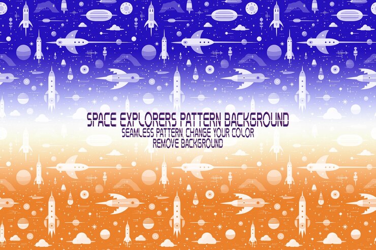 PSD background texture with space explorers shuttles planets and stars editable psd pattern