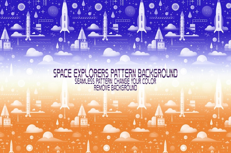PSD background texture with space explorers shuttles planets and stars editable psd pattern