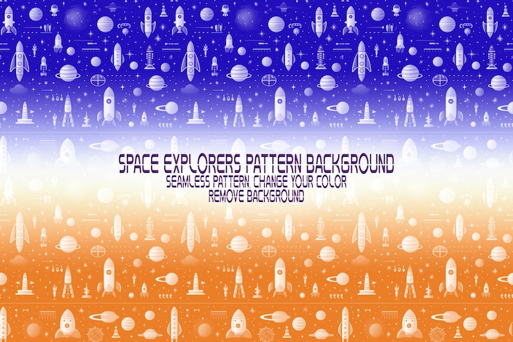 PSD background texture with space explorers shuttles planets and stars editable psd pattern