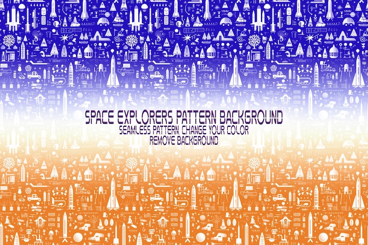 PSD background texture with space explorers shuttles planets and stars editable psd pattern