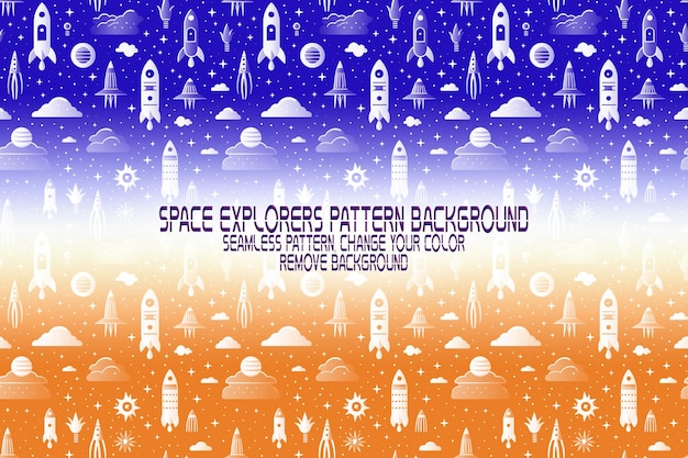 Background Texture with Space Explorers Shuttles Planets and Stars Editable PSD Pattern
